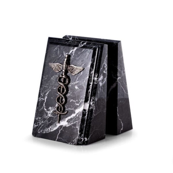 Medical Caduceus Bookends Black Marble Sculptural Gifts Doctors